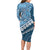 Blue Bula Fiji Long Sleeve Bodycon Dress Fijian Language Week Tapa Cloth - Pastel