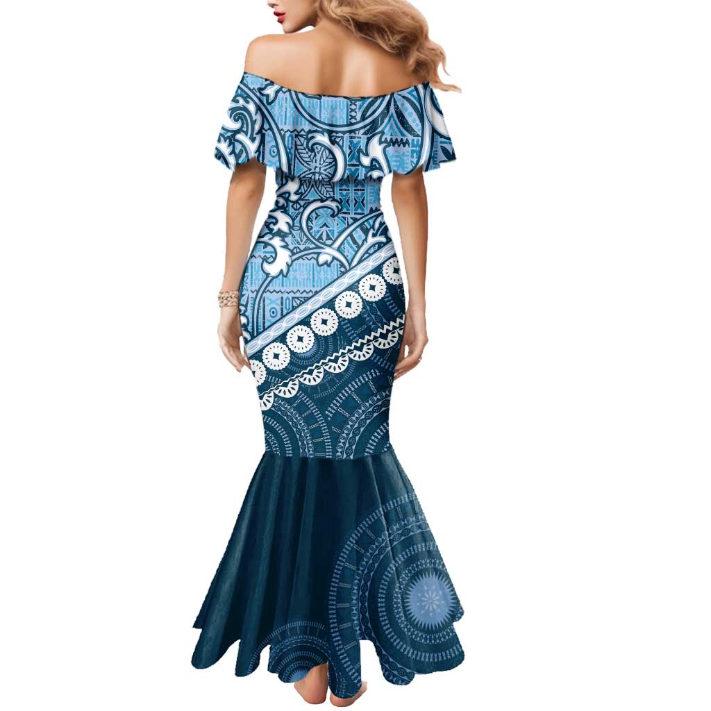 Blue Bula Fiji Mermaid Dress Fijian Language Week Tapa Cloth - Pastel LT14 - Polynesian Pride
