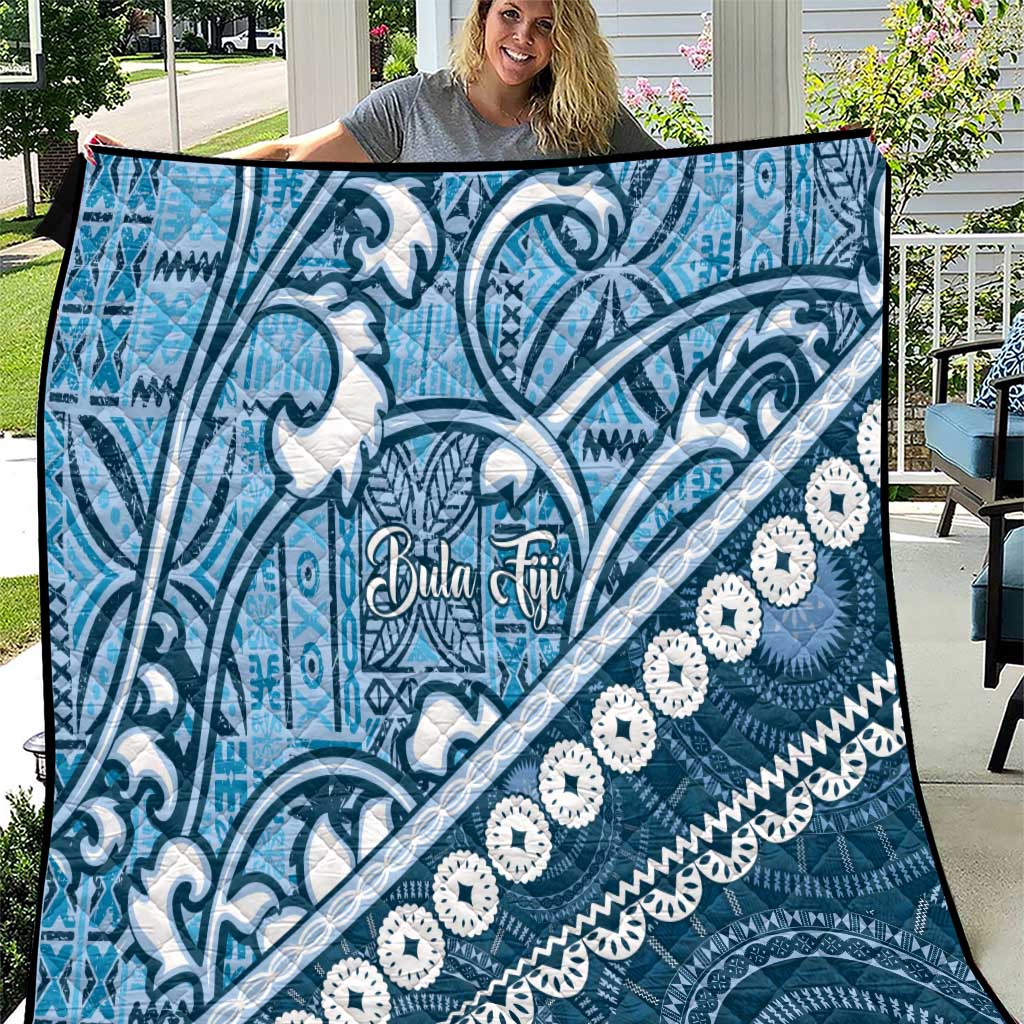 Blue Bula Fiji Quilt Fijian Language Week Tapa Cloth - Pastel LT14 Blue - Polynesian Pride