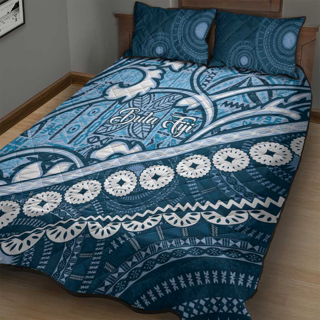Blue Bula Fiji Quilt Bed Set Fijian Language Week Tapa Cloth - Pastel LT14 - Polynesian Pride