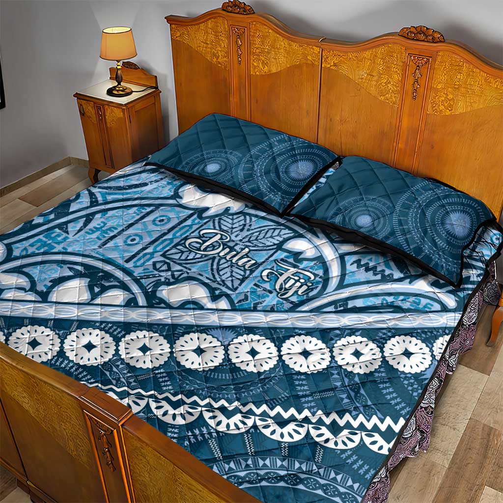 Blue Bula Fiji Quilt Bed Set Fijian Language Week Tapa Cloth - Pastel LT14 - Polynesian Pride