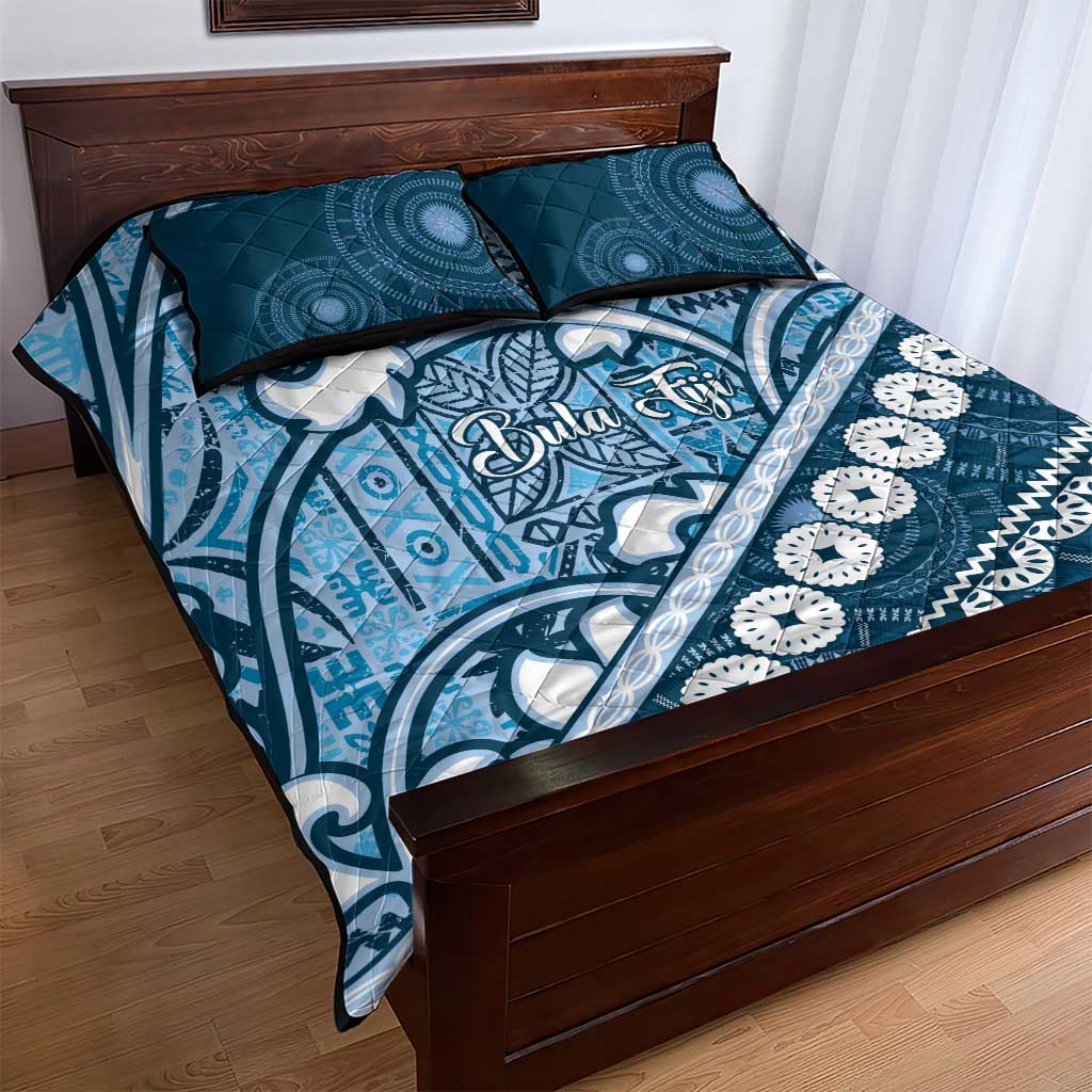 Blue Bula Fiji Quilt Bed Set Fijian Language Week Tapa Cloth - Pastel LT14 - Polynesian Pride