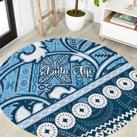 Blue Bula Fiji Round Carpet Fijian Language Week Tapa Cloth - Pastel LT14 Blue - Polynesian Pride