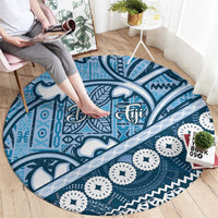 Blue Bula Fiji Round Carpet Fijian Language Week Tapa Cloth - Pastel LT14 - Polynesian Pride
