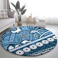 Blue Bula Fiji Round Carpet Fijian Language Week Tapa Cloth - Pastel LT14 - Polynesian Pride