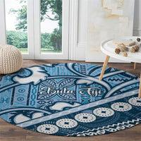 Blue Bula Fiji Round Carpet Fijian Language Week Tapa Cloth - Pastel LT14 - Polynesian Pride