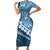 Blue Bula Fiji Short Sleeve Bodycon Dress Fijian Language Week Tapa Cloth - Pastel