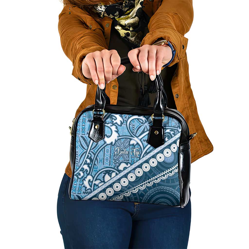 Blue Bula Fiji Shoulder Handbag Fijian Language Week Tapa Cloth - Pastel LT14 One Size Blue - Polynesian Pride