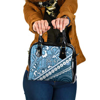 Blue Bula Fiji Shoulder Handbag Fijian Language Week Tapa Cloth - Pastel LT14 One Size Blue - Polynesian Pride
