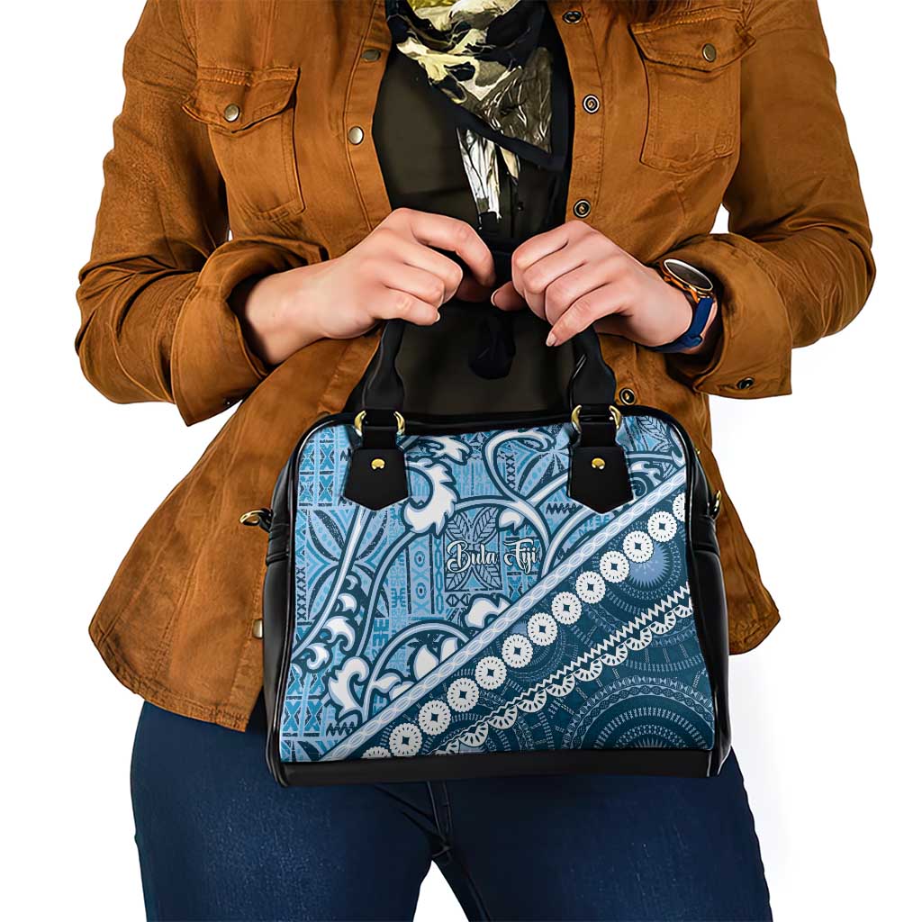 Blue Bula Fiji Shoulder Handbag Fijian Language Week Tapa Cloth - Pastel LT14 - Polynesian Pride