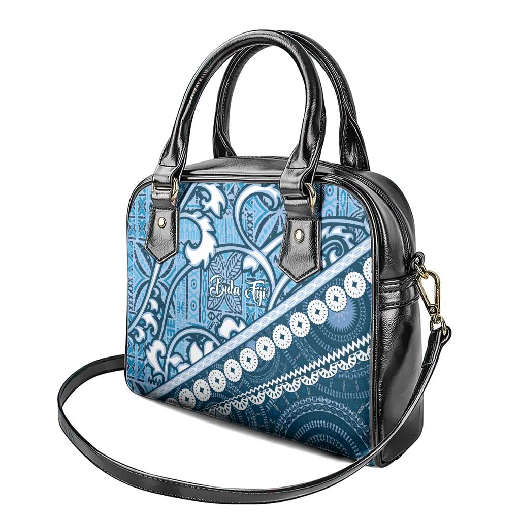 Blue Bula Fiji Shoulder Handbag Fijian Language Week Tapa Cloth - Pastel LT14 - Polynesian Pride