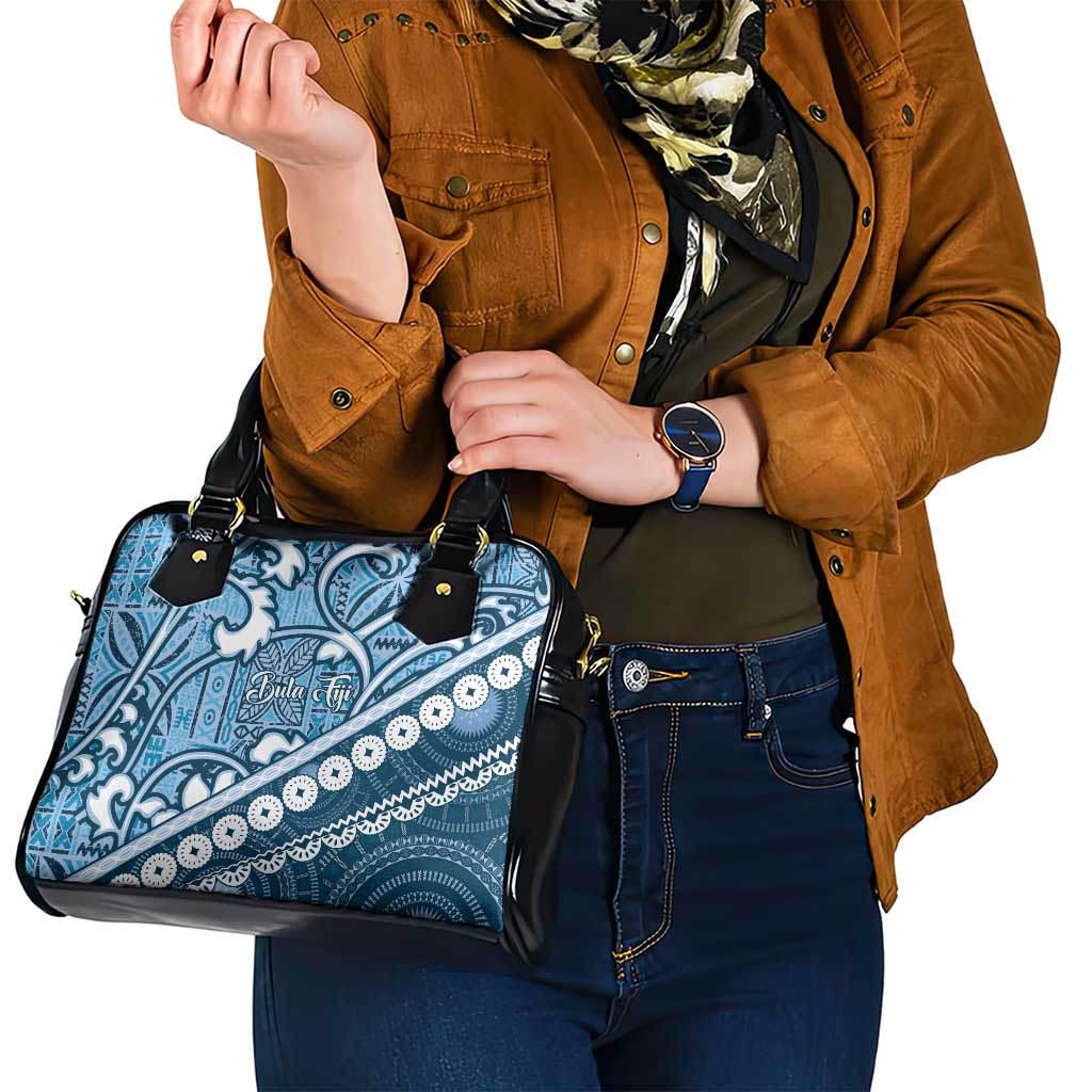 Blue Bula Fiji Shoulder Handbag Fijian Language Week Tapa Cloth - Pastel LT14 - Polynesian Pride