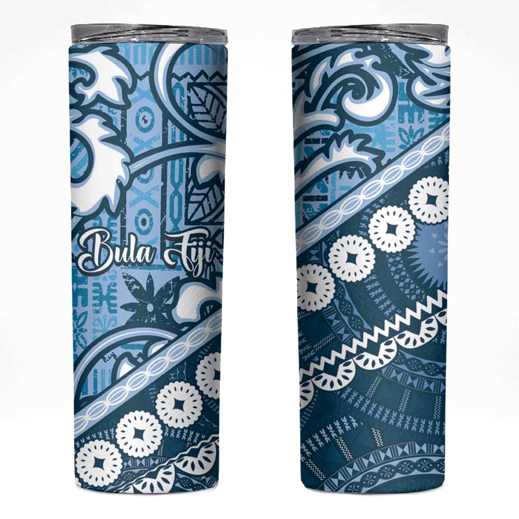 Blue Bula Fiji Skinny Tumbler Fijian Language Week Tapa Cloth - Pastel