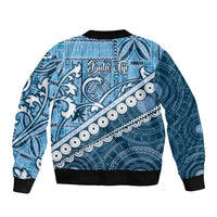 Blue Bula Fiji Sleeve Zip Bomber Jacket Fijian Language Week Tapa Cloth - Pastel LT14 - Polynesian Pride