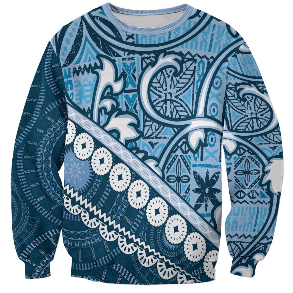 Blue Bula Fiji Sweatshirt Fijian Language Week Tapa Cloth - Pastel LT14 Unisex Blue - Polynesian Pride