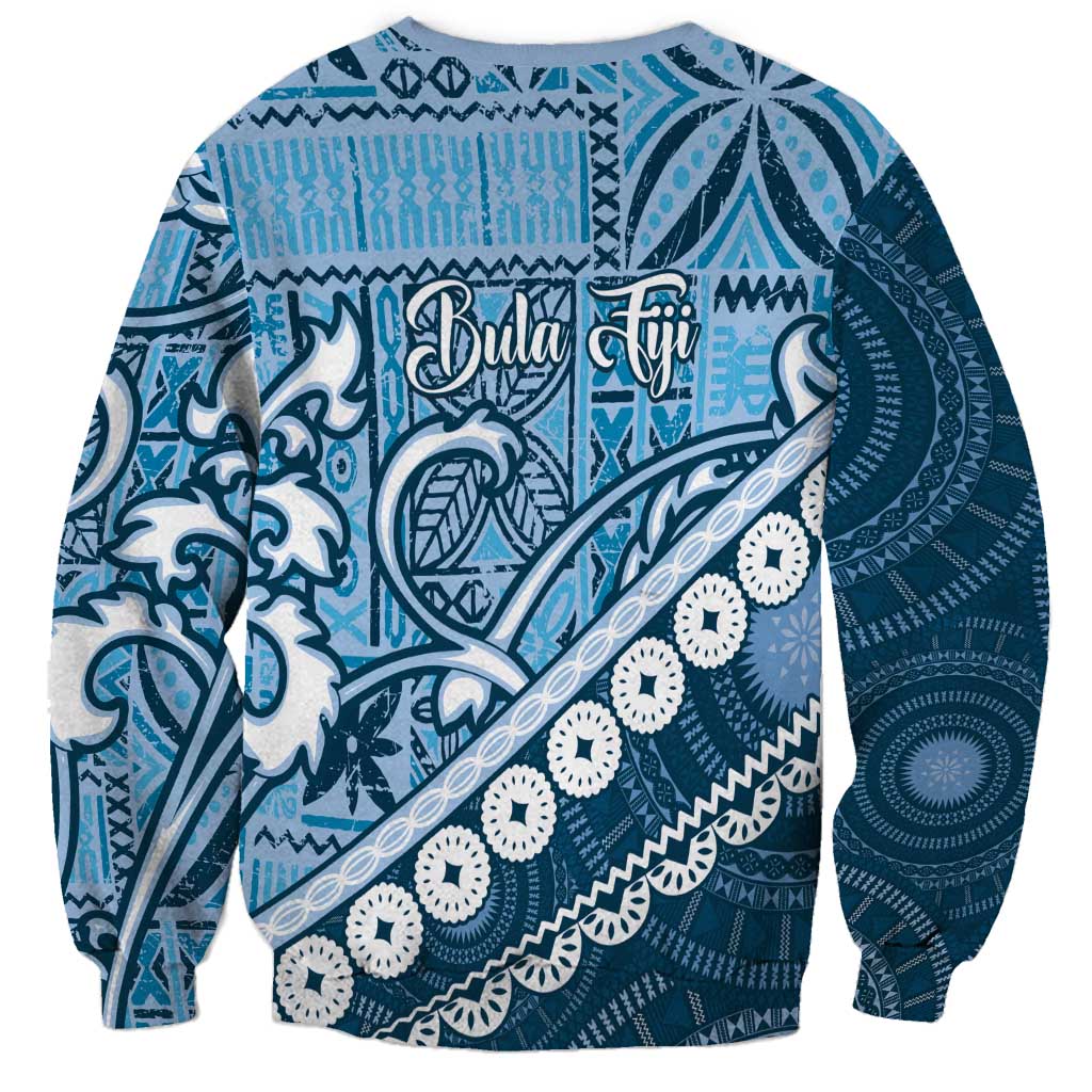 Blue Bula Fiji Sweatshirt Fijian Language Week Tapa Cloth - Pastel LT14 - Polynesian Pride