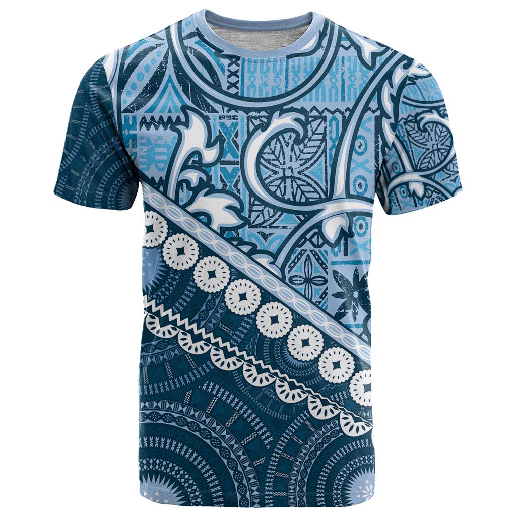 Blue Bula Fiji T Shirt Fijian Language Week Tapa Cloth - Pastel LT14 Blue - Polynesian Pride