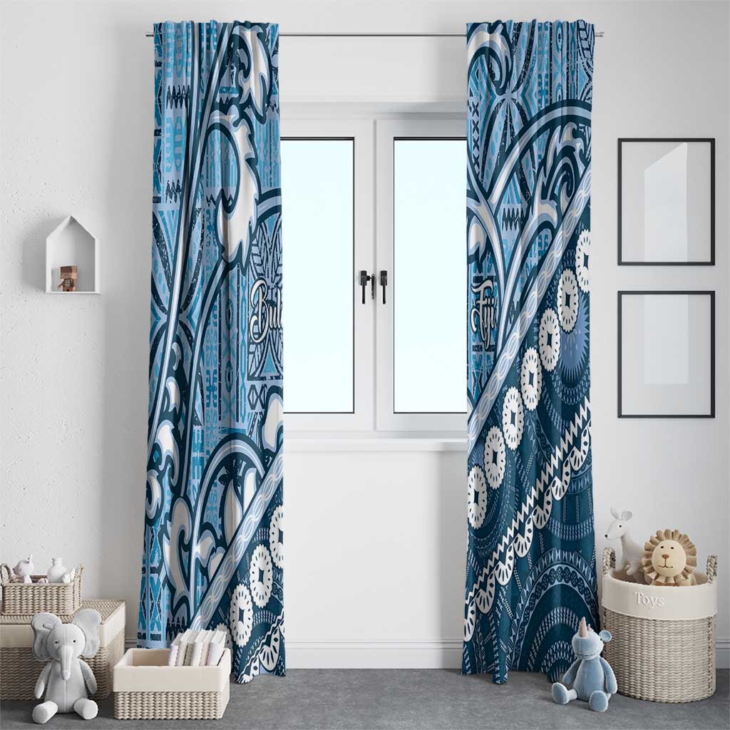 Blue Bula Fiji Window Curtain Fijian Language Week Tapa Cloth - Pastel LT14 - Polynesian Pride