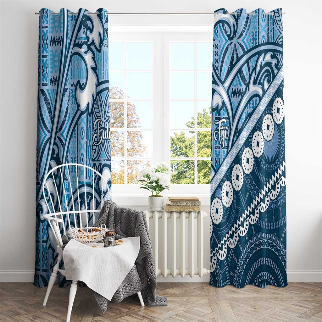 Blue Bula Fiji Window Curtain Fijian Language Week Tapa Cloth - Pastel LT14 - Polynesian Pride