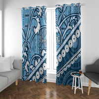 Blue Bula Fiji Window Curtain Fijian Language Week Tapa Cloth - Pastel LT14 With Grommets Blue - Polynesian Pride