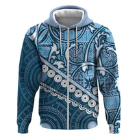 Blue Bula Fiji Zip Hoodie Fijian Language Week Tapa Cloth - Pastel LT14 Zip Hoodie Blue - Polynesian Pride