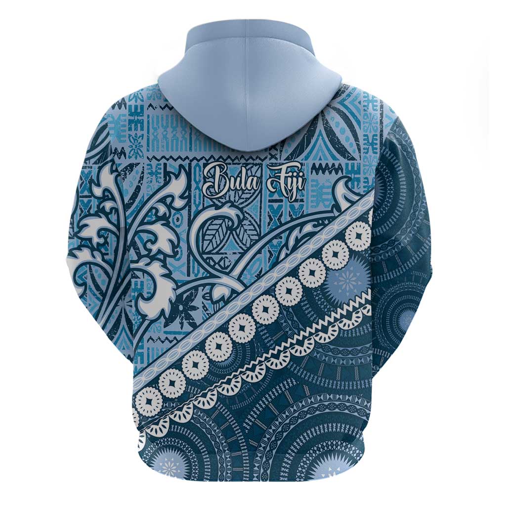 Blue Bula Fiji Zip Hoodie Fijian Language Week Tapa Cloth - Pastel LT14 - Polynesian Pride