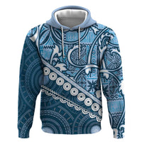 Blue Bula Fiji Zip Hoodie Fijian Language Week Tapa Cloth - Pastel LT14 Pullover Hoodie Blue - Polynesian Pride