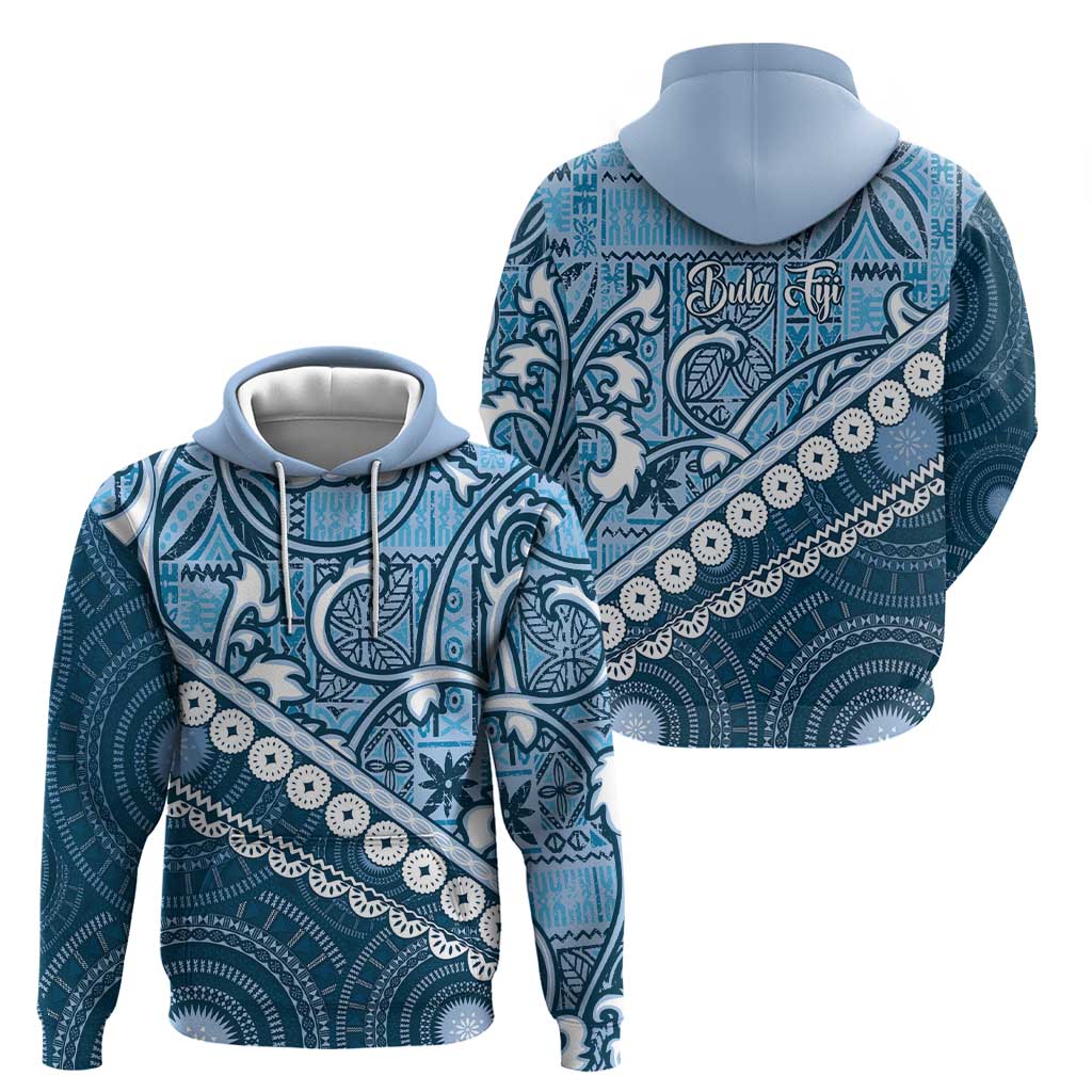 Blue Bula Fiji Zip Hoodie Fijian Language Week Tapa Cloth - Pastel LT14 - Polynesian Pride