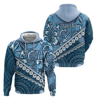 Blue Bula Fiji Zip Hoodie Fijian Language Week Tapa Cloth - Pastel LT14 - Polynesian Pride