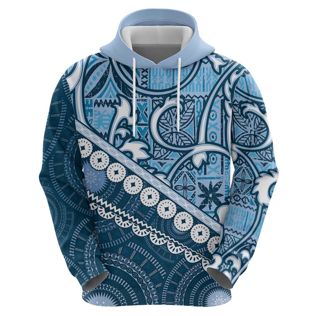 Blue Bula Fiji Zip Hoodie Fijian Language Week Tapa Cloth - Pastel LT14 - Polynesian Pride