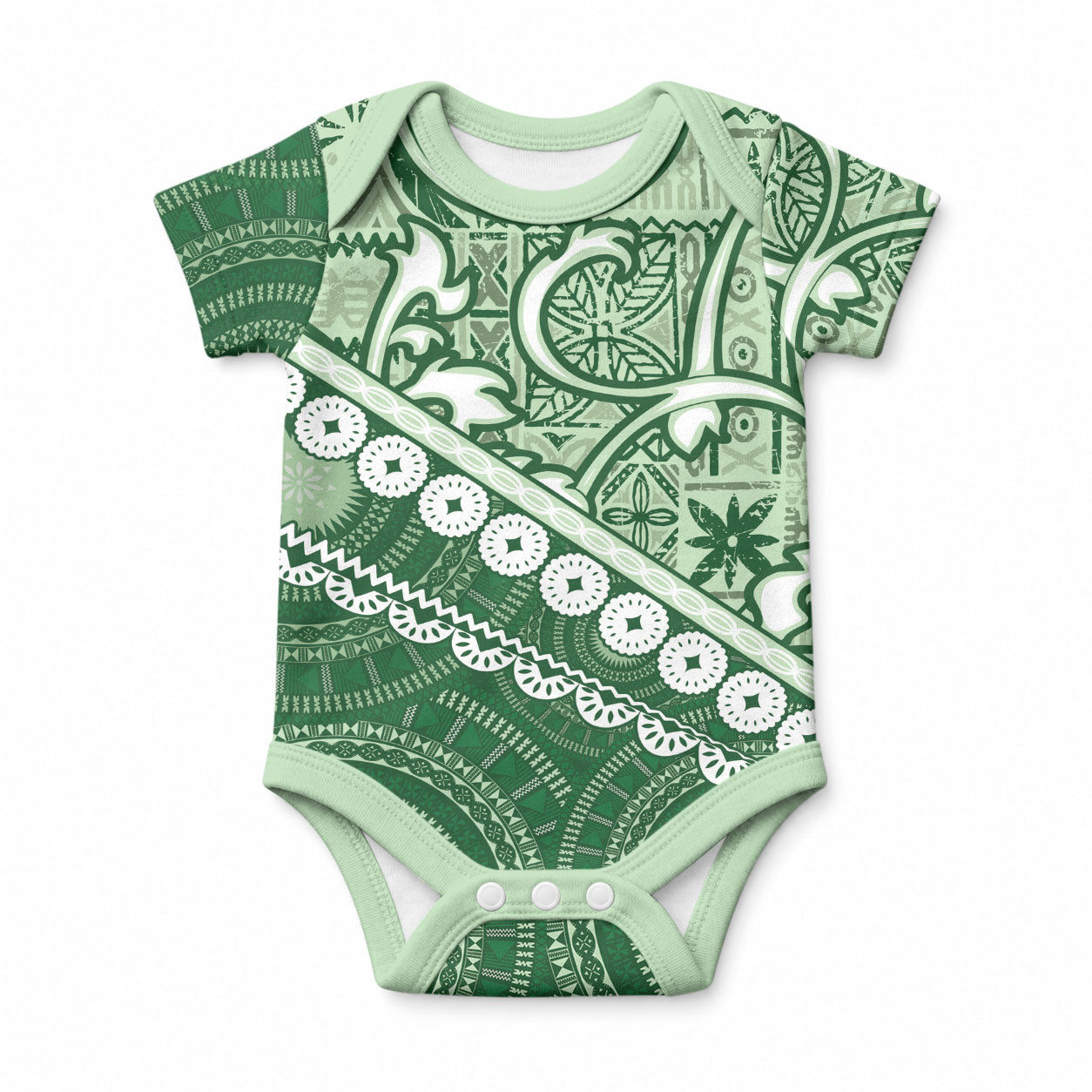 Green Bula Fiji Baby Onesie Fijian Language Week Tapa Cloth - Pastel LT14 Green - Polynesian Pride