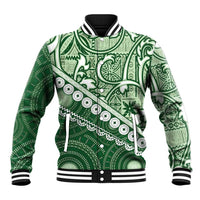 Green Bula Fiji Baseball Jacket Fijian Language Week Tapa Cloth - Pastel LT14 Unisex Green - Polynesian Pride