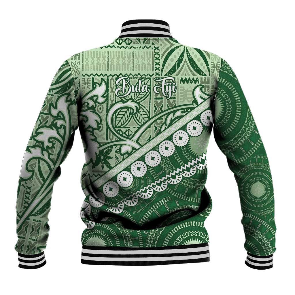 Green Bula Fiji Baseball Jacket Fijian Language Week Tapa Cloth - Pastel LT14 - Polynesian Pride