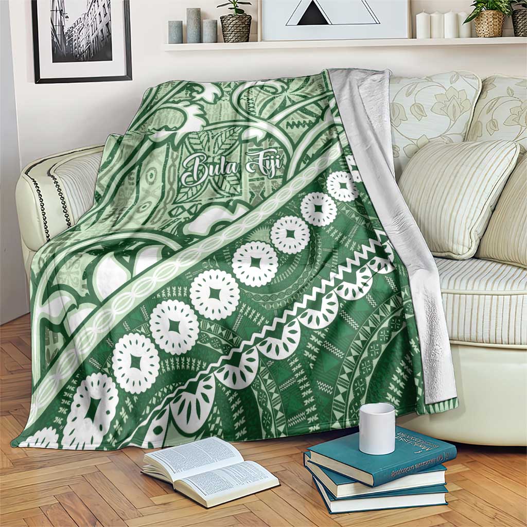 Green Bula Fiji Blanket Fijian Language Week Tapa Cloth - Pastel LT14 Green - Polynesian Pride