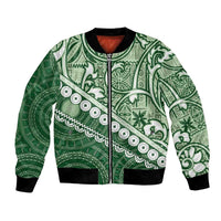 Green Bula Fiji Bomber Jacket Fijian Language Week Tapa Cloth - Pastel LT14 Unisex Green - Polynesian Pride