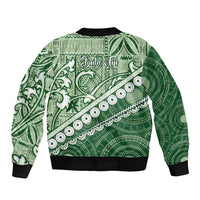 Green Bula Fiji Bomber Jacket Fijian Language Week Tapa Cloth - Pastel LT14 - Polynesian Pride