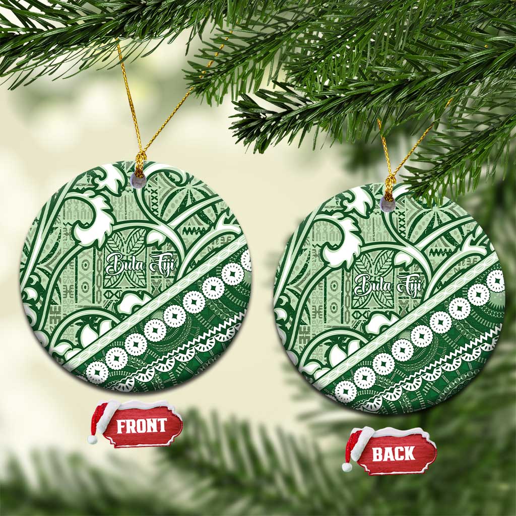 Green Bula Fiji Ceramic Ornament Fijian Language Week Tapa Cloth - Pastel LT14 Circle Green - Polynesian Pride