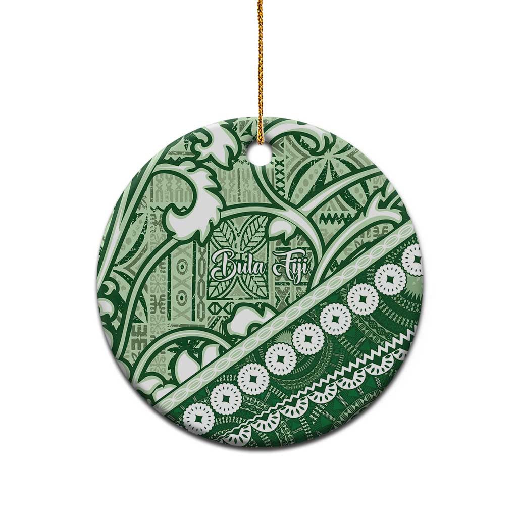 Green Bula Fiji Ceramic Ornament Fijian Language Week Tapa Cloth - Pastel LT14 - Polynesian Pride