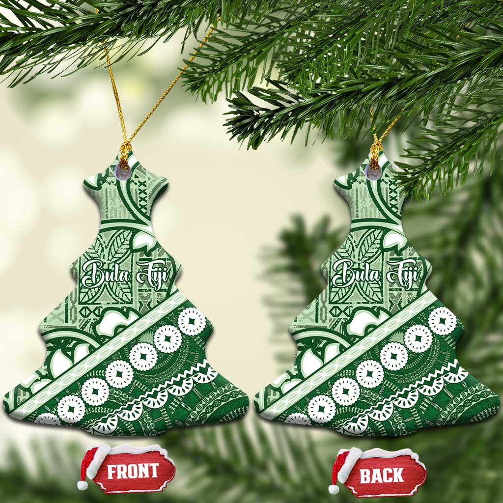 Green Bula Fiji Ceramic Ornament Fijian Language Week Tapa Cloth - Pastel LT14 Christmas Tree Green - Polynesian Pride