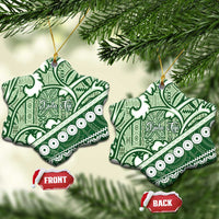 Green Bula Fiji Ceramic Ornament Fijian Language Week Tapa Cloth - Pastel LT14 Snow Flake Green - Polynesian Pride