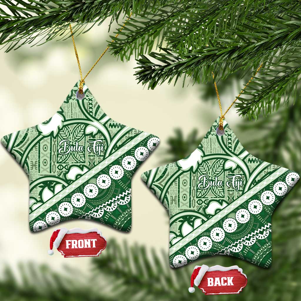 Green Bula Fiji Ceramic Ornament Fijian Language Week Tapa Cloth - Pastel LT14 Star Green - Polynesian Pride
