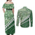 Green Bula Fiji Couples Matching Off Shoulder Maxi Dress and Long Sleeve Button Shirt Fijian Language Week Tapa Cloth - Pastel