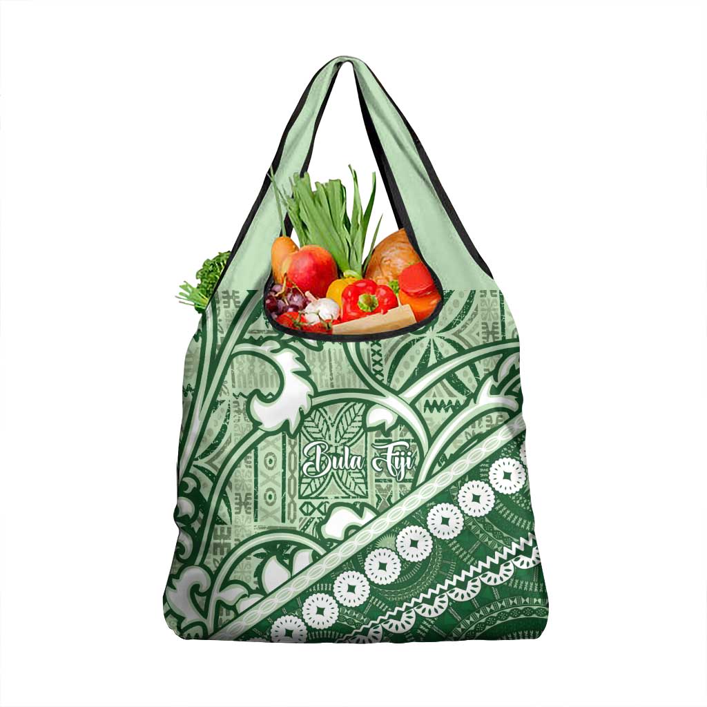 Green Bula Fiji Grocery Bag Fijian Language Week Tapa Cloth - Pastel