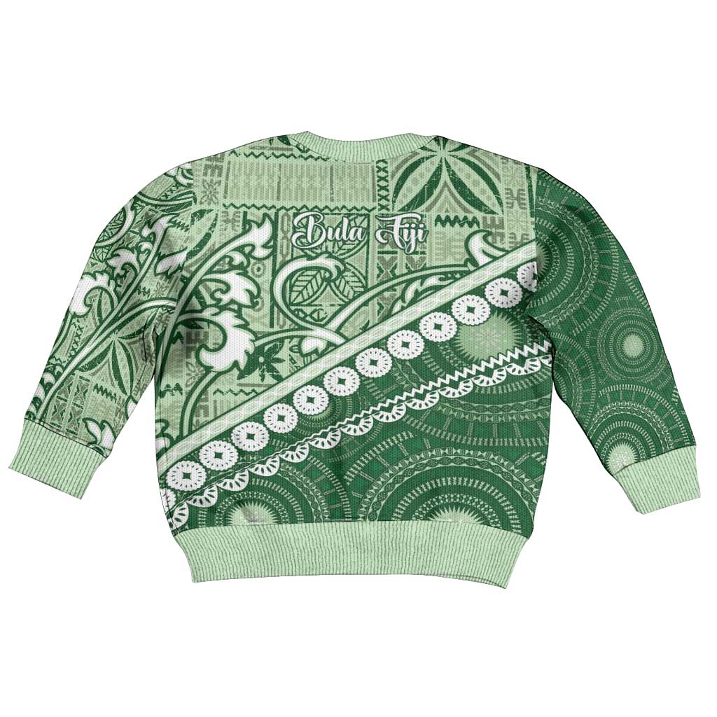 Green Bula Fiji Kid Ugly Christmas Sweater Fijian Language Week Tapa Cloth - Pastel LT14 - Polynesian Pride