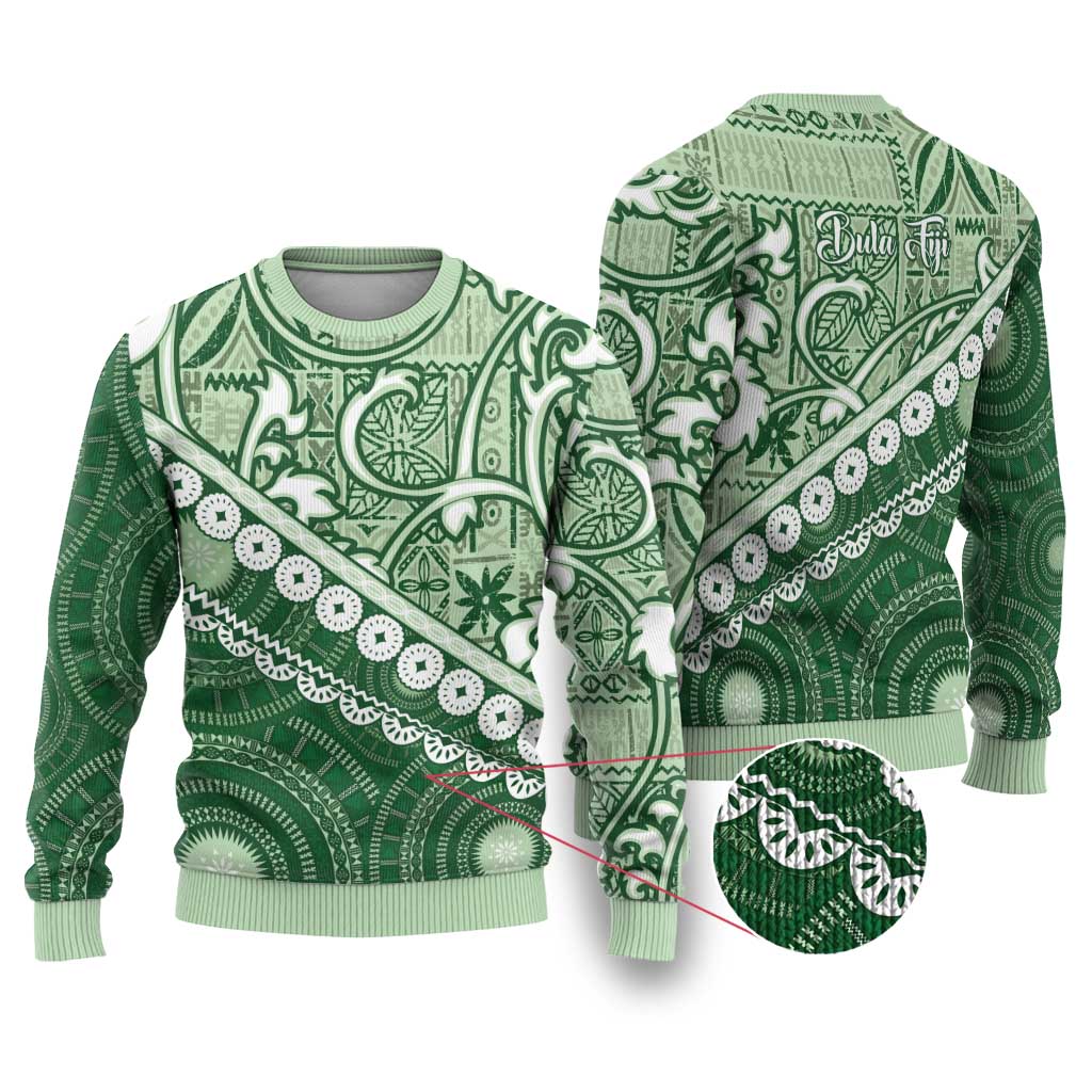 Green Bula Fiji Ugly Christmas Sweater Fijian Language Week Tapa Cloth - Pastel LT14 Green - Polynesian Pride