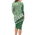 Green Bula Fiji Long Sleeve Bodycon Dress Fijian Language Week Tapa Cloth - Pastel