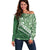 Green Bula Fiji Off Shoulder Sweater Fijian Language Week Tapa Cloth - Pastel