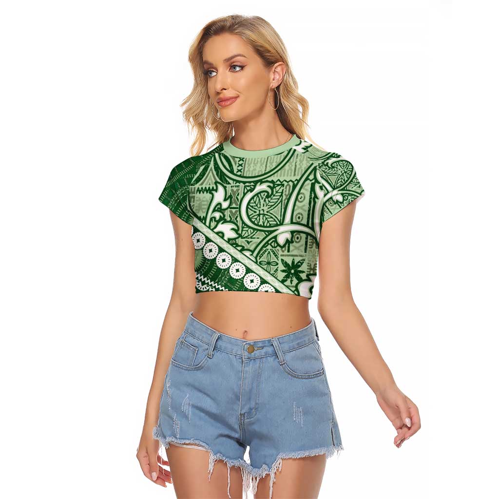 Green Bula Fiji Raglan Cropped T Shirt Fijian Language Week Tapa Cloth - Pastel