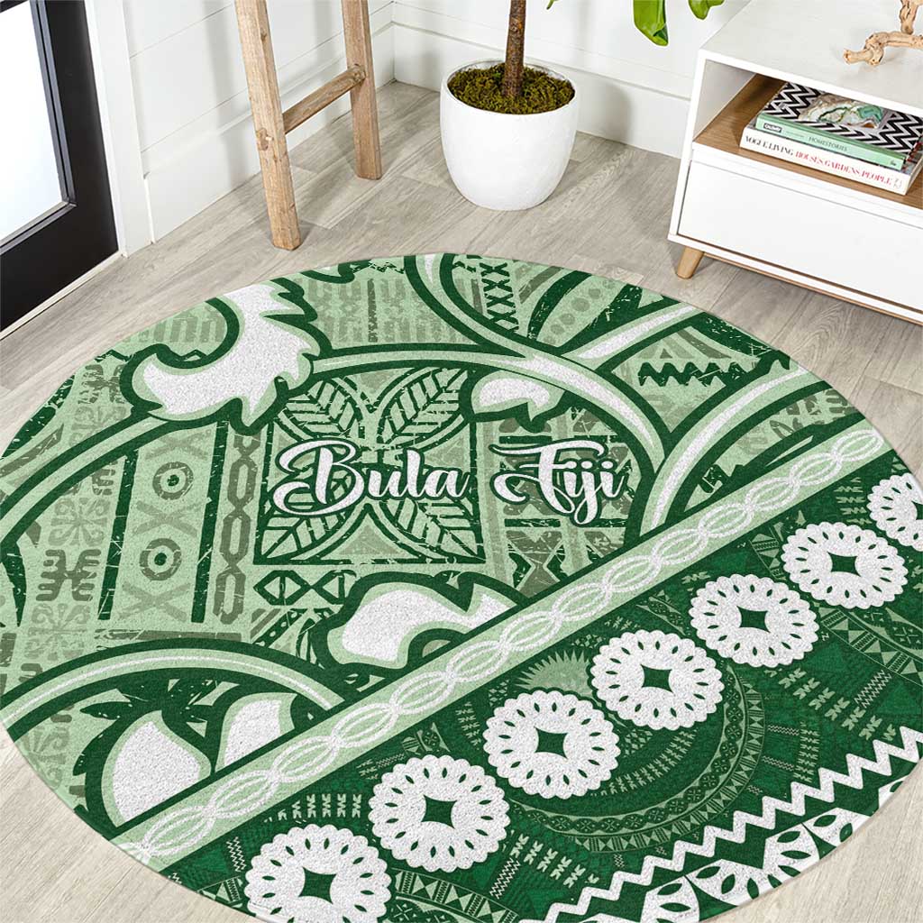 Green Bula Fiji Round Carpet Fijian Language Week Tapa Cloth - Pastel LT14 Green - Polynesian Pride