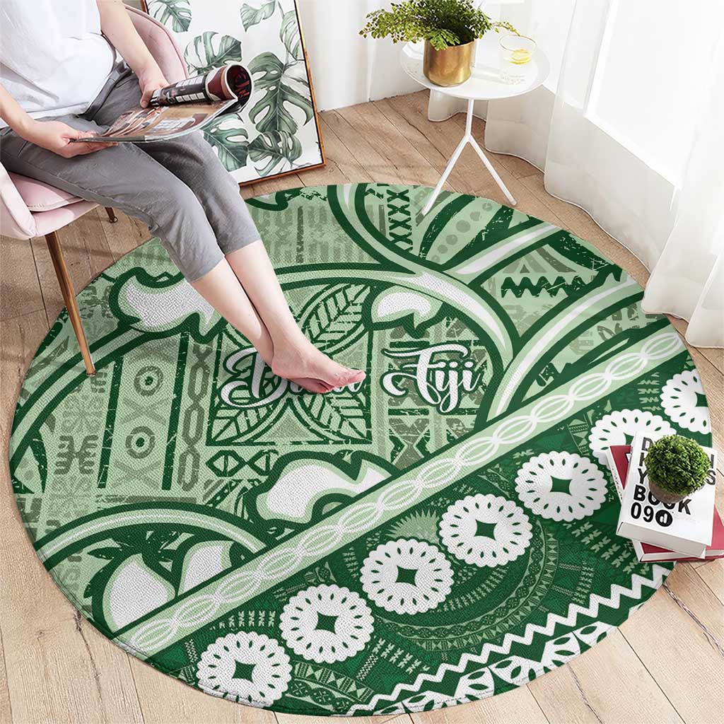 Green Bula Fiji Round Carpet Fijian Language Week Tapa Cloth - Pastel LT14 - Polynesian Pride